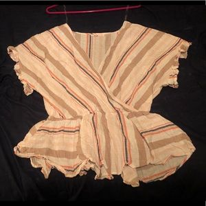 MIAMI White Stiped Blouse/Top Large